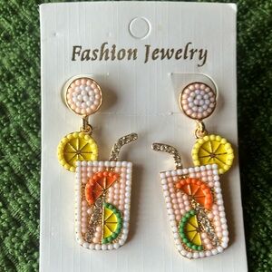 Orange and Yellow Dangle Earrings with Floral Accents